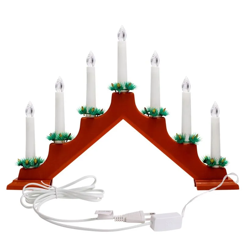 Новогодняя горка 7 свечек, цвет корпуса: Красный, цвет свечения: ТЕПЛЫЙ БЕЛЫЙ - Фото 3