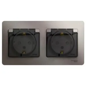 Розетка 2-м СП 2мод. Glossa 16А IP44 с заземл. защ. шторки в сборе платина SE GSL001247 485852