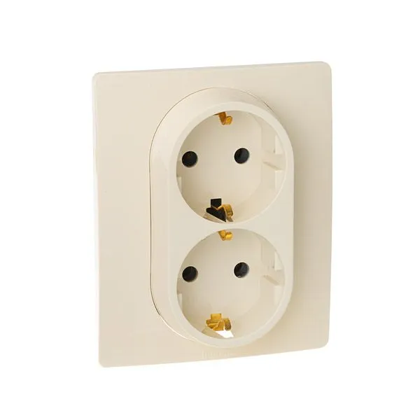 ETIKA Розетка 2-местная с заземлением без защитных шторок 16А в сборе слоновая кость