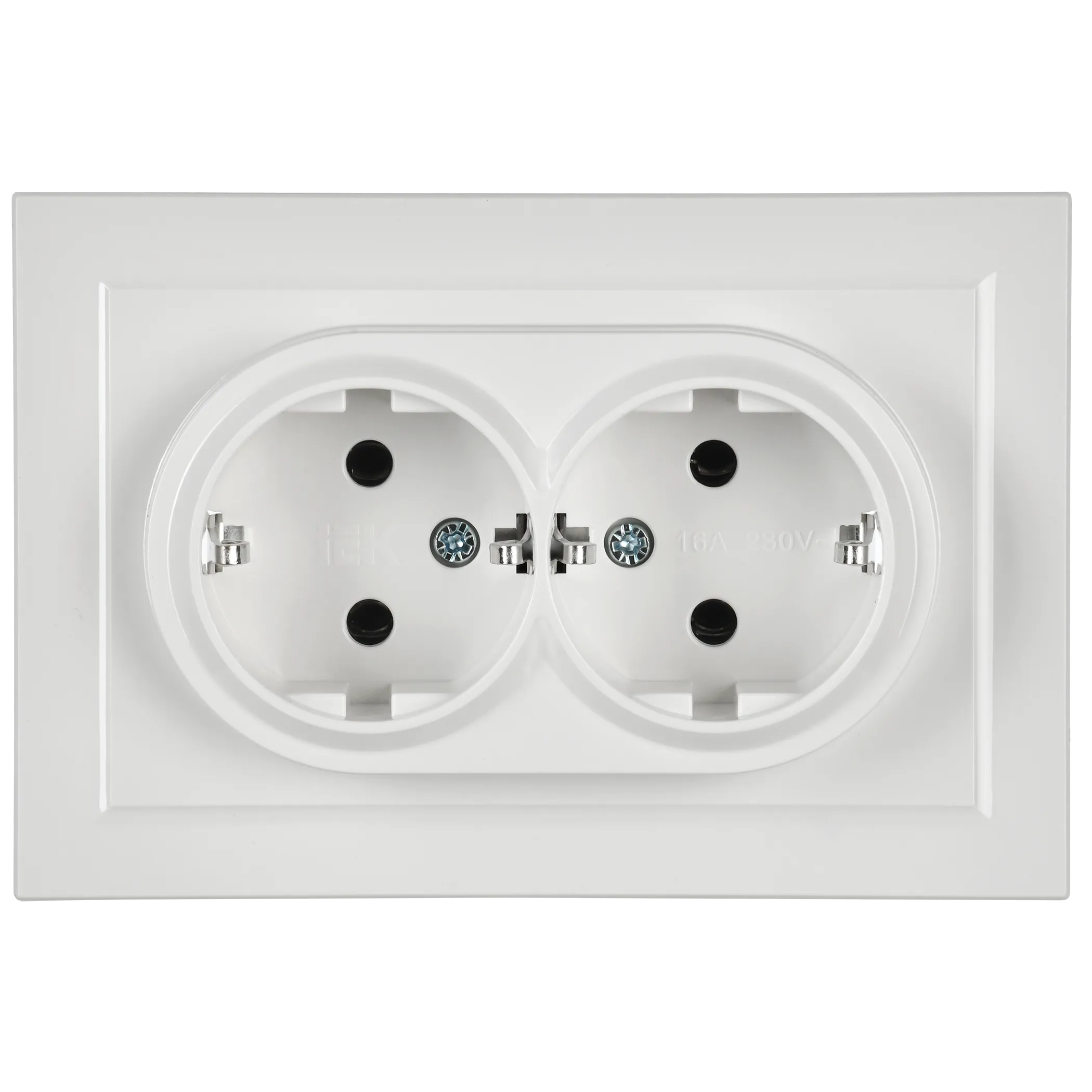BRITE Розетка 2-местная с заземлением без защитных шторок 16А в сборе РС12-3-БрБ белый IEK - Фото 2