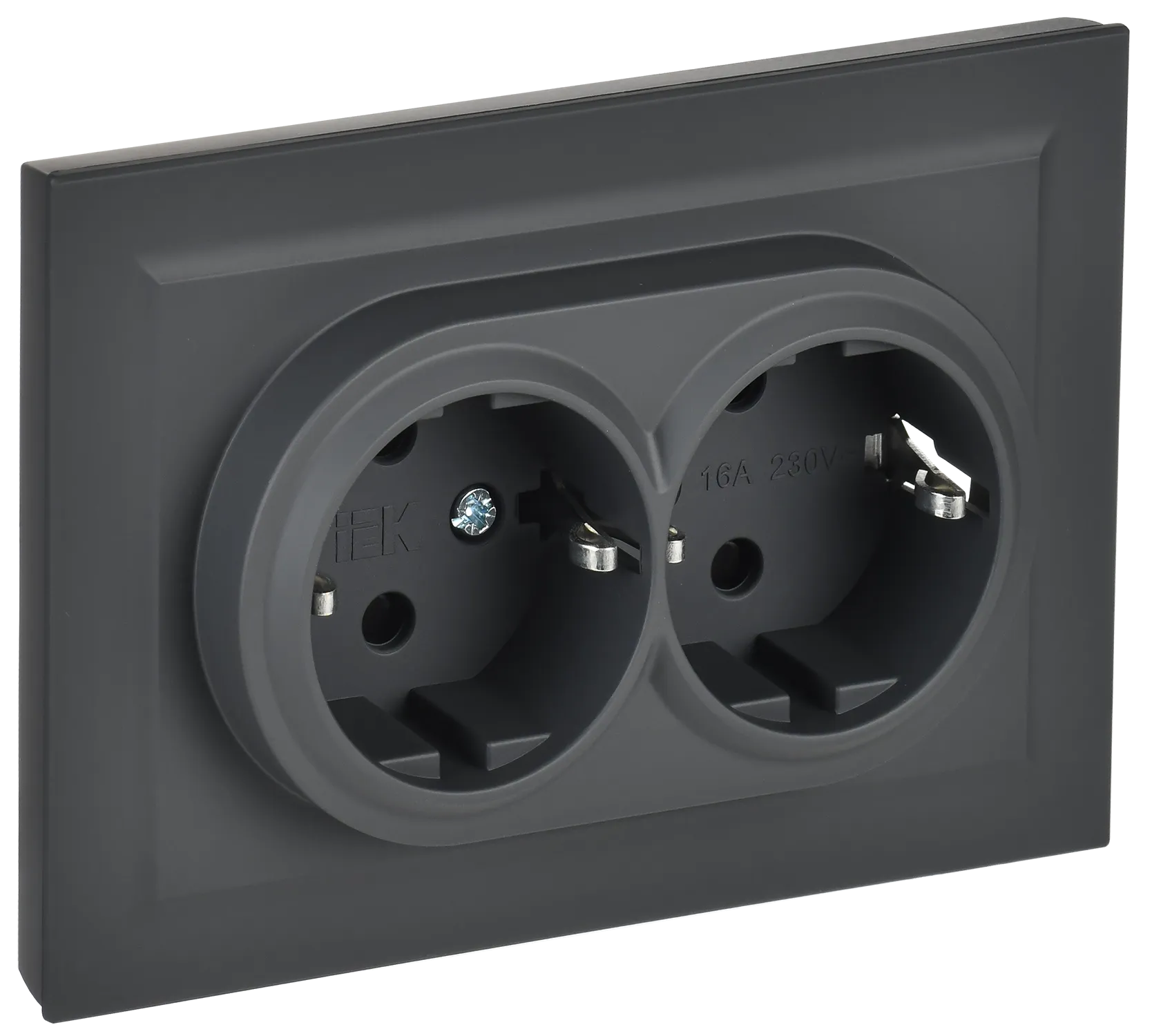 BRITE Розетка 2-местная с заземлением с защитными шторками 16А в сборе РСш12-3-БрГ графит IEK