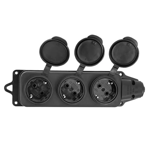 Роз. (колодка) трехмест. с защит. крышками каучуковая 230В 2P+PE 16A IP44 EKF Марс - Фото 3