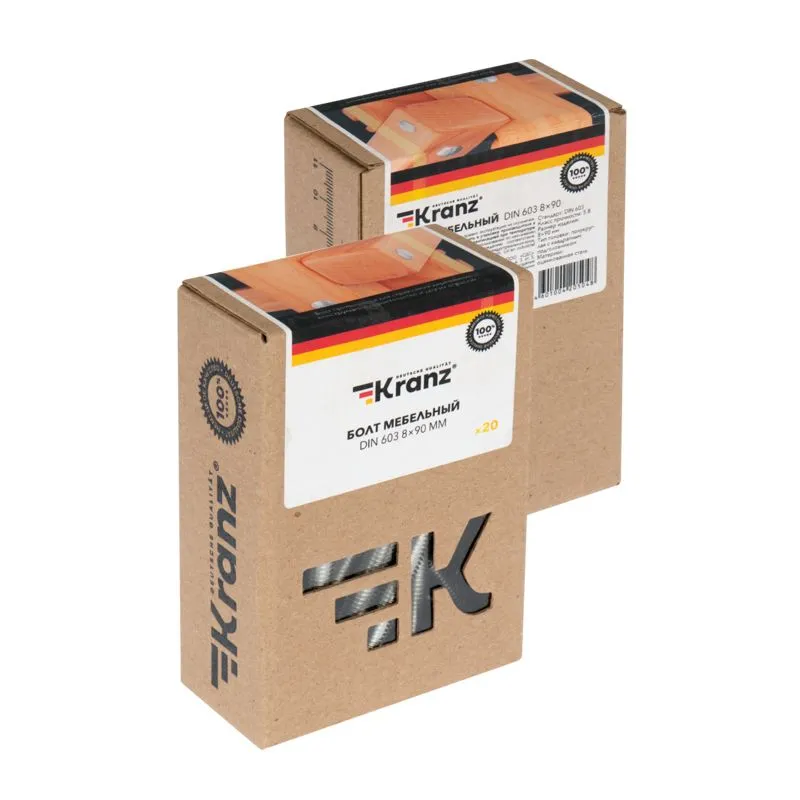 Болт мебельный KRANZ DIN 603, 8х90, короб (20 шт./уп.) - Фото 3