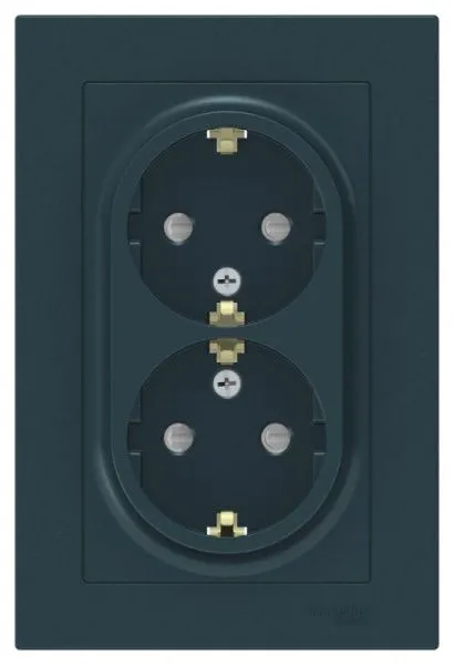 Розетка 2-м СП AtlasDesign 16А IP20 с заземл. защ. шторки в сборе изумруд SE ATN000826