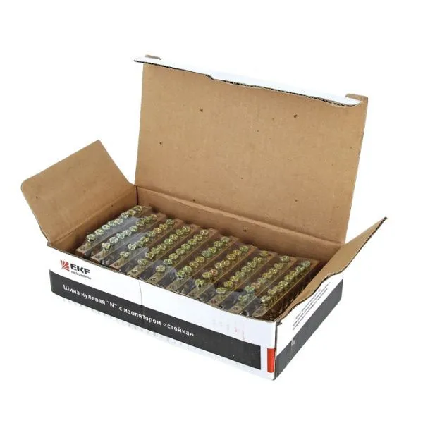 Шина "0" N (6x9мм) 8 отв. латунь 2 синих угловых изолятора EKF - Фото 2