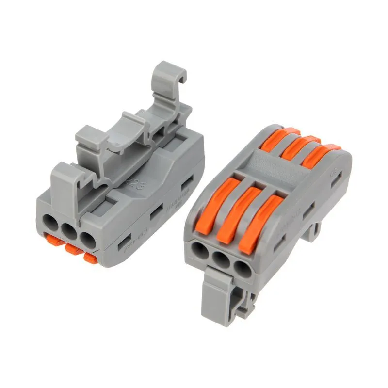 Клемма СМК 222-423D проходная 3-полюсная, с креплением на DIN-рейку (0,08-4 мм²) серая (50 шт./уп.) REXANT 07-5238