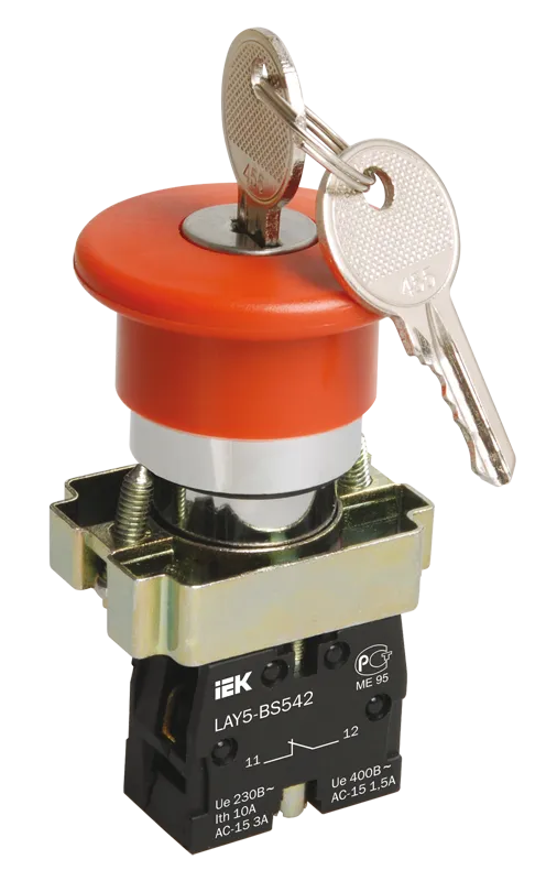 Кнопка управления LAY5-BS142 "Грибок" с ключом красная 1NC IEK