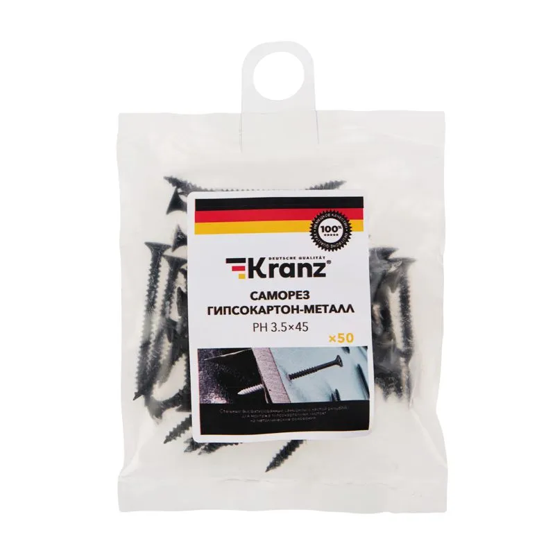 Саморез гипсокартон-металл KRANZ 3.5х45, пакет (50 шт./уп.) - Фото 3