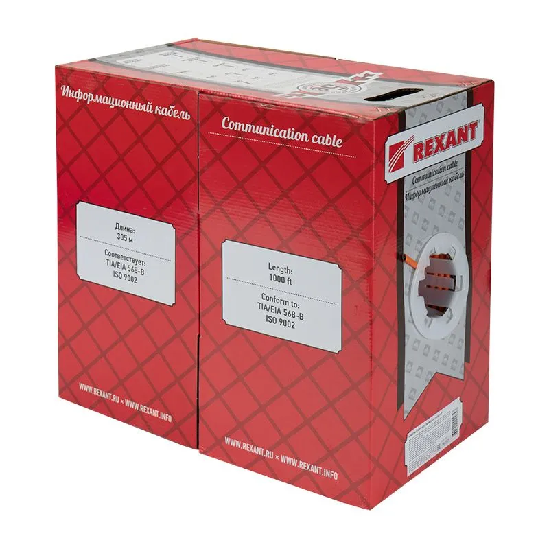 Кабель витая пара F/UTP, CAT 5e, ZH нг(А)-HF, 4PR, 24AWG, INDOOR, SOLID, оранжевый, 305м, REXANT - Фото 2