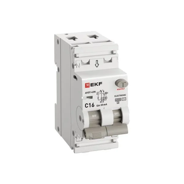 АВДТ АВДТ-63N 1P+N 16А х-ка C 30мА тип AC эл. 6кА PROXIMA EKF - Фото 2