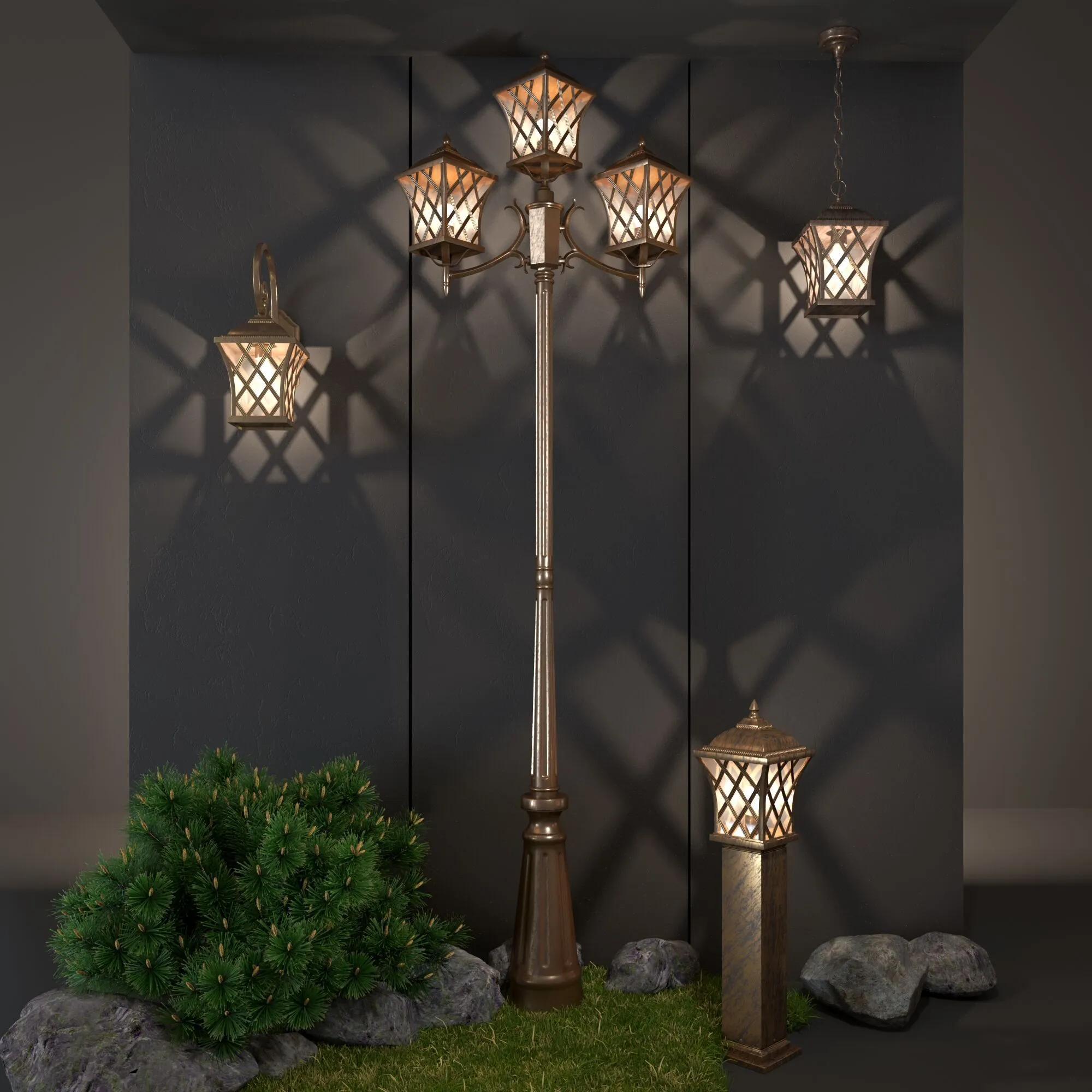 Светильник уличный трехрожковый на столбе IP44 Cassiopeya F/3 черное золото Elektrostandard - Фото 3