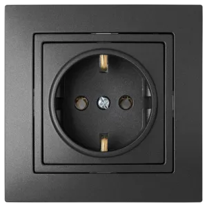 Розетка штепсельная с заземляющим контактом скрытой установки РС16-339 графит 11407BY