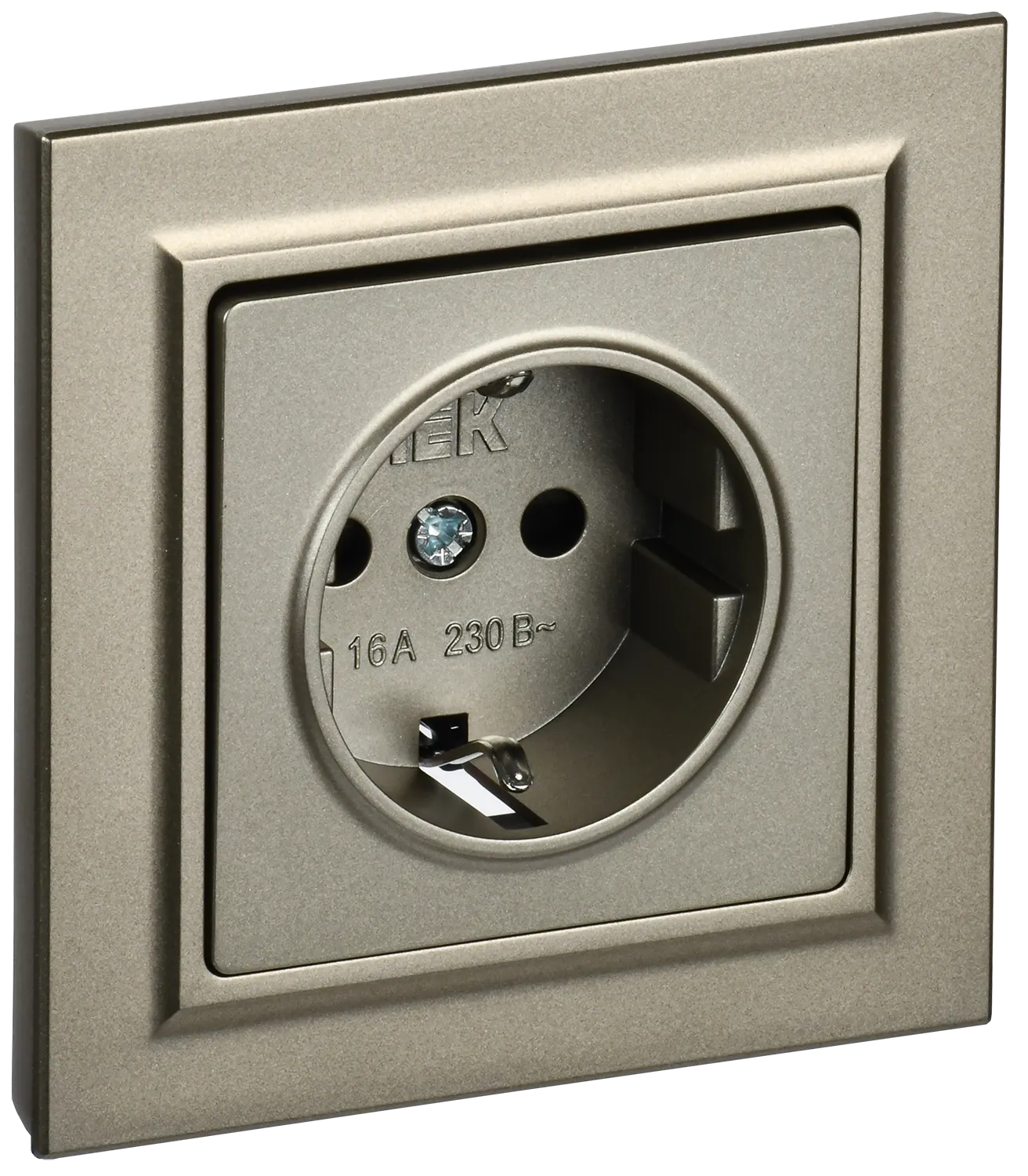 BRITE Розетка 1-местная с заземлением с защитными шторками 16А в сборе РСР14-1-0-БрШ шампань IEK