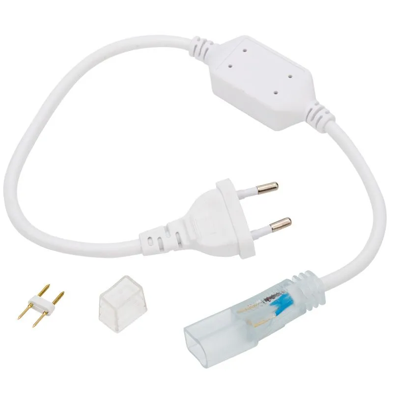 Установочный набор для двухстороннего Гибкого неона 8х16мм (шнур питания каучук с диодным мостом и вилкой, заглушка, переходная муфта, игла) 1,5м NEON