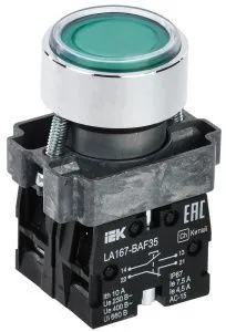 Кнопка управления LA167-BAF35 d=22мм 1з+1р зеленая IEK BBT20-BAF35-3-22-67-K06