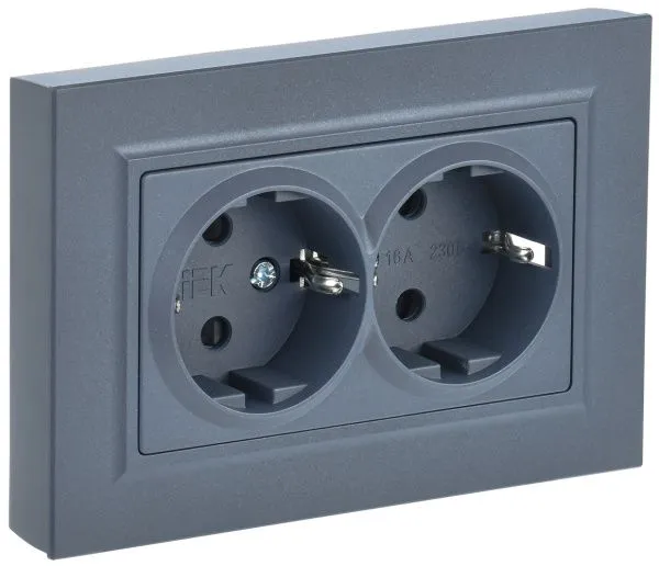 BRITE Розетка 2-местная с заземлением без защитных шторок 16А в сборе РС12-3-БрМ маренго IEK BR-R21-16-K35-F