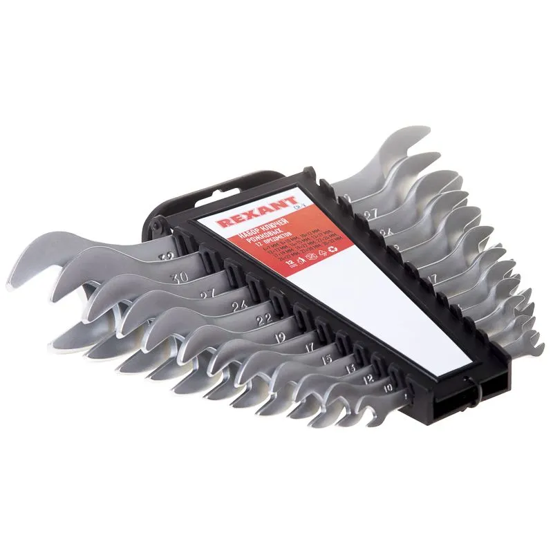 Набор ключей рожковых 6-32мм 12 предметов CrV, зеркальное хромирование REXANT - Фото 2