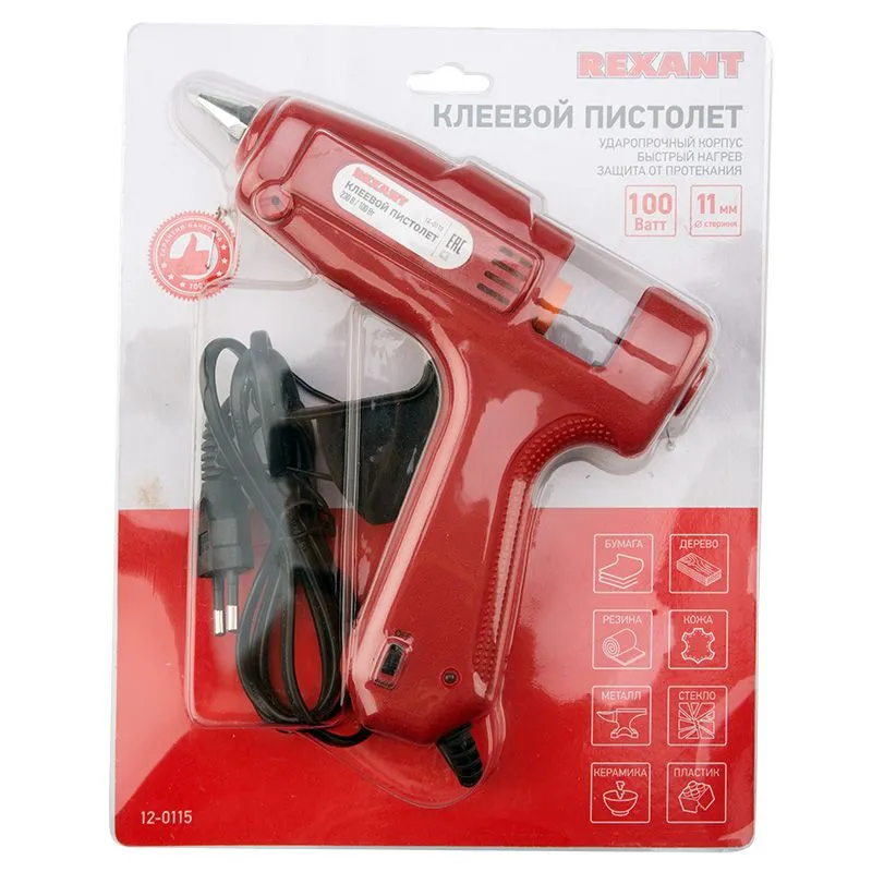 Пистолет клеевой, 100Вт, Ø11мм, с кнопкой, блистер REXANT - Фото 3
