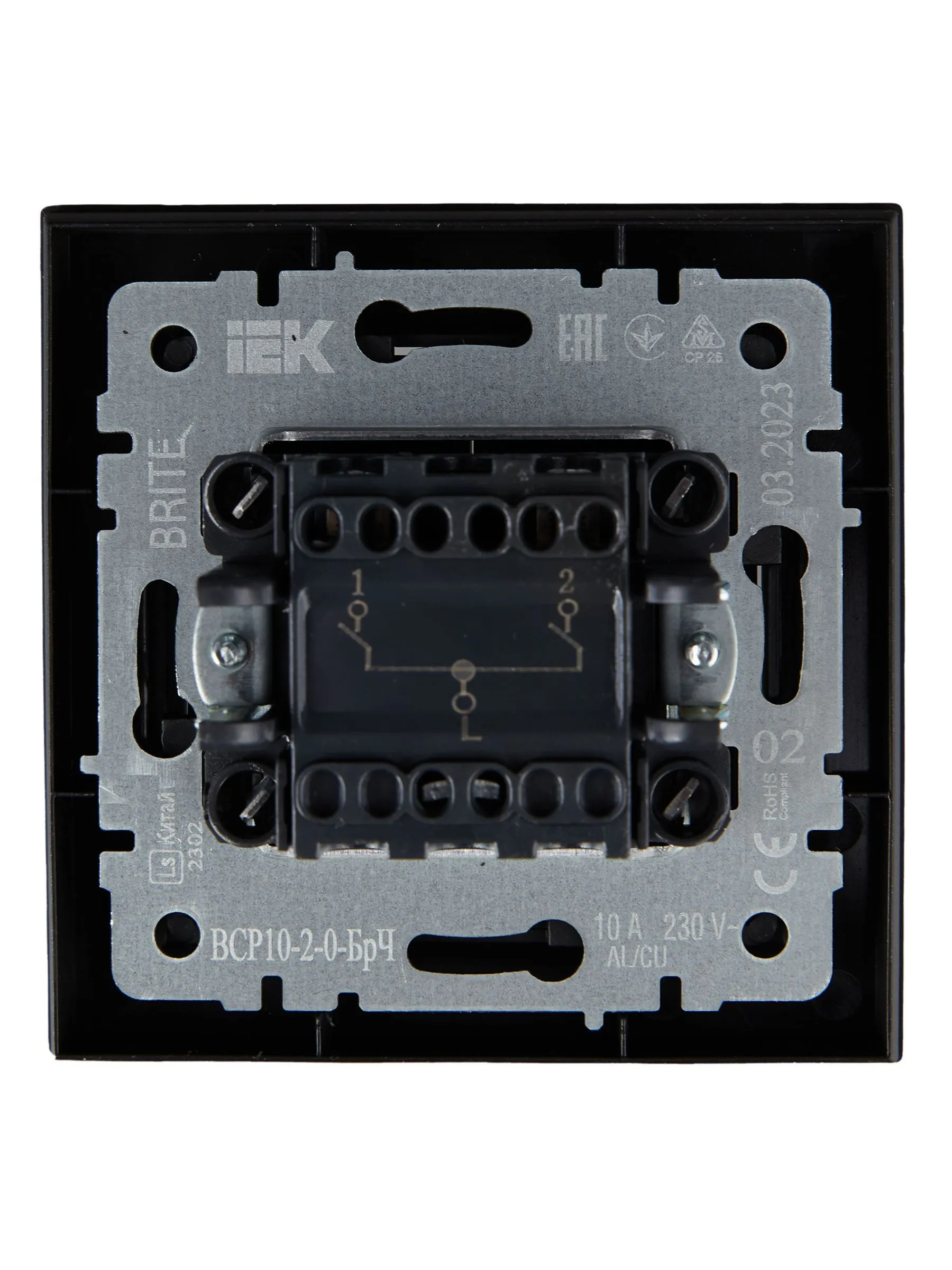 BRITE Выключатель 2-клавишный 10А в сборе ВСР10-2-0-БрЧ черный IEK - Фото 2