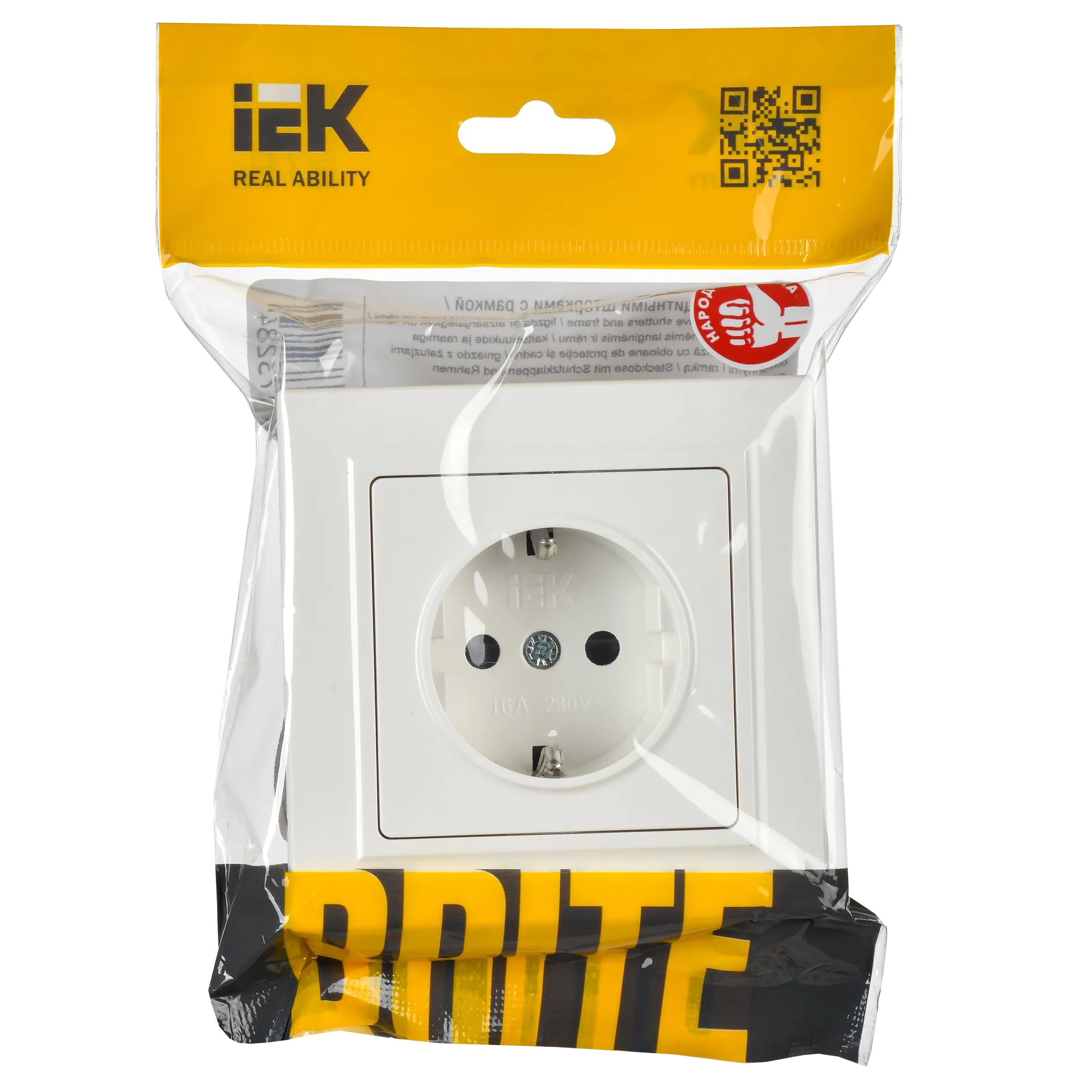 BRITE Розетка 1-местная с заземлением с защитными шторками 16А в сборе РСР14-1-0-БрБ белый IEK - Фото 6