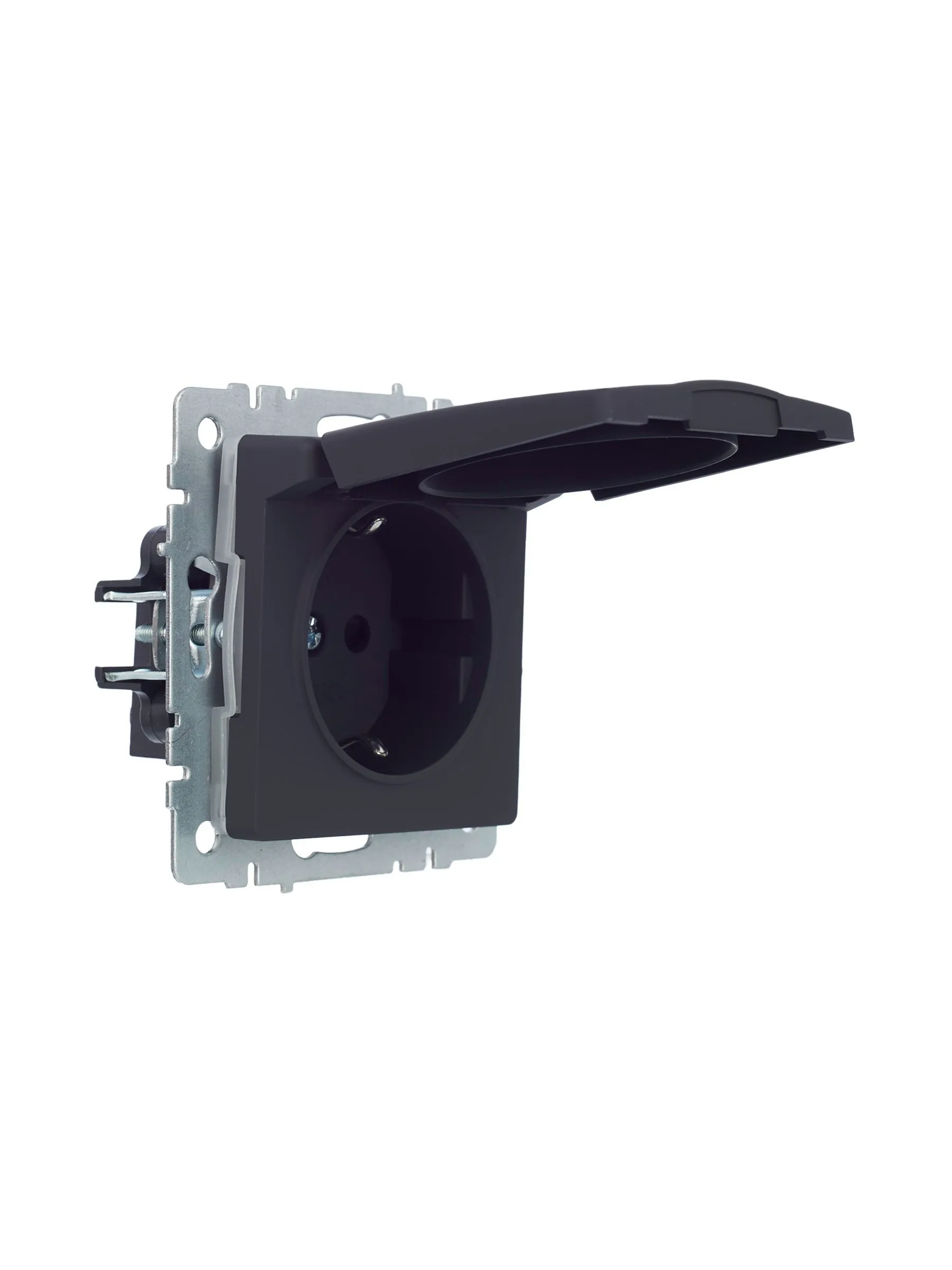 BRITE Розетка 1-местная с заземлением с защитными шторками и крышкой 16А IP44 РСбш10-3-44-БрГ графит IEK - Фото 7