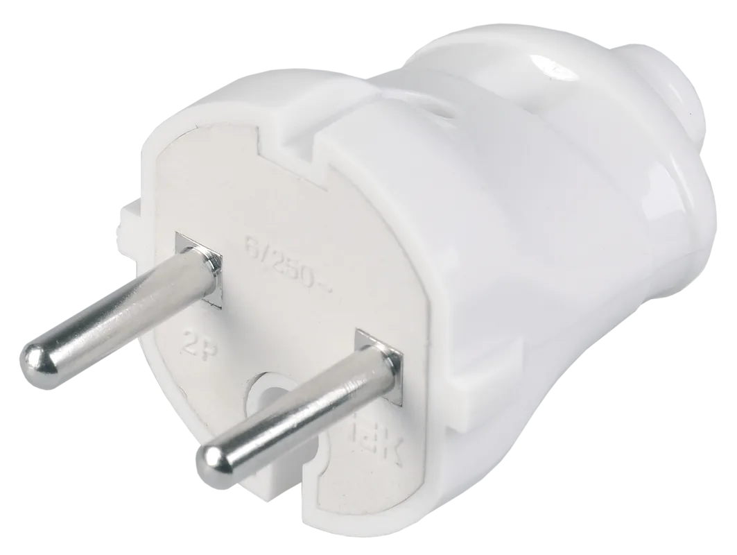 Вилка разборная прямая ВПп20-01-Ст без заземляющего контакта 6А белая IEK