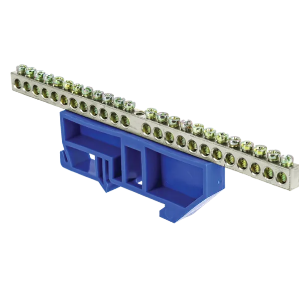 Шина "0" N (6x9мм) 24 отв. цинк синий изолятор на DIN-рейку EKF