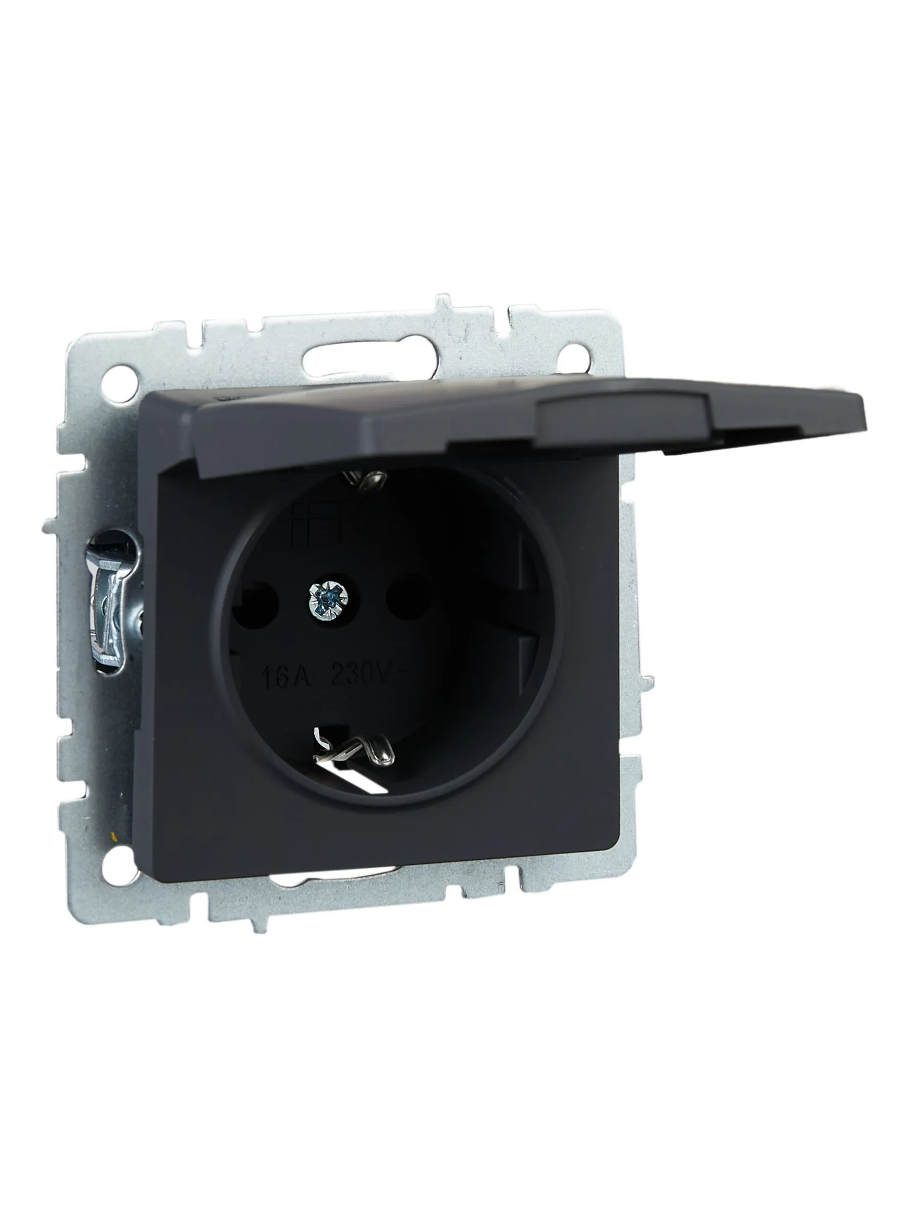 BRITE Розетка 1-местная с заземлением с защитными шторками и крышкой 16А IP20 РСбш10-3-БрГ графит IEK - Фото 7