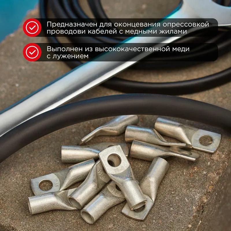 Наконечник медный луженый ТМЛ-Р 35–8 (35мм² - Ø8мм) (в упак. 100 шт.) REXANT - Фото 2