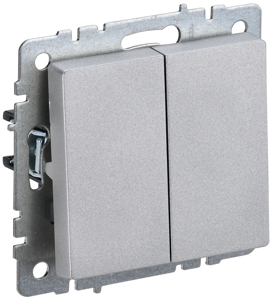 BRITE Выключатель 2-клавишный 10А ВС10-2-0-БрА алюминий IEK BR-V20-0-10-K47