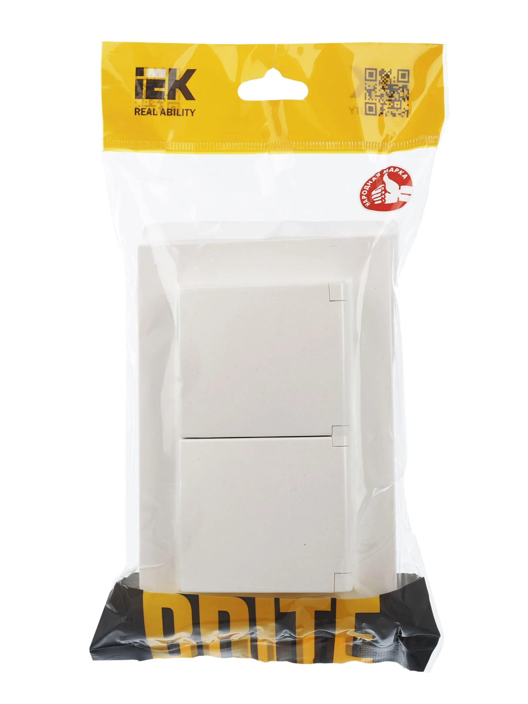 BRITE Розетка 2-местная с заземлением с защитными шторками и крышкой 16А в сборе IP44 РСбш12-3-44-БрЖ жемчуг IEK - Фото 4