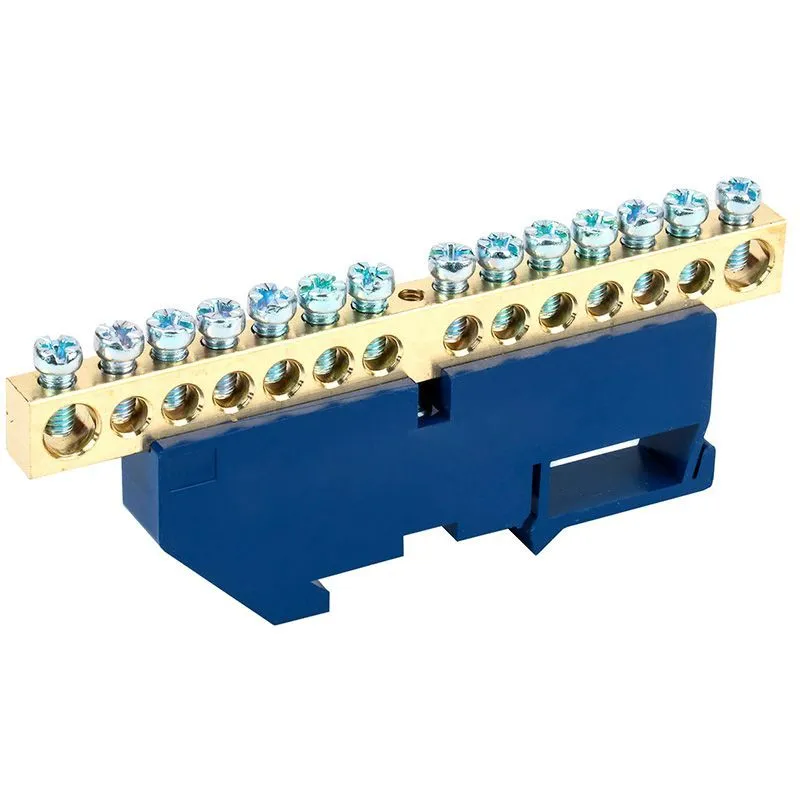 Шина «N» нулевая с синим изолятором на DIN-рейку 8x12мм стойка бол. 14 групп REXANT 11-2350