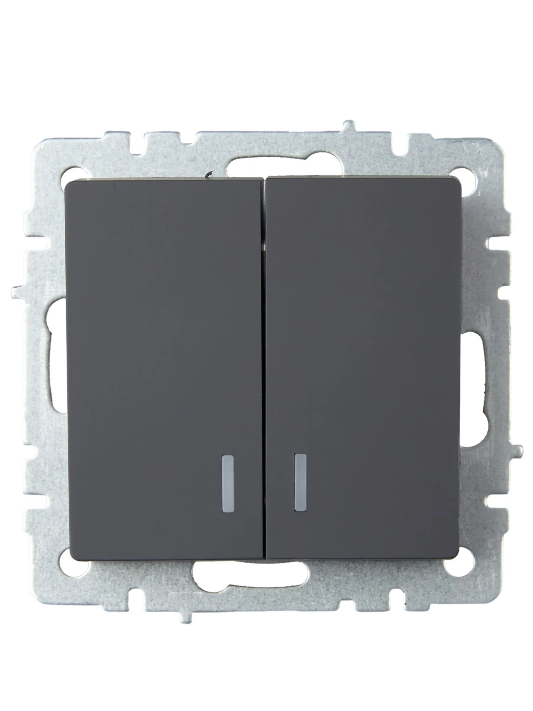 BRITE Выключатель 2-клавишный с индикацией 10А ВС10-2-1-БрГ графит IEK - Фото 3