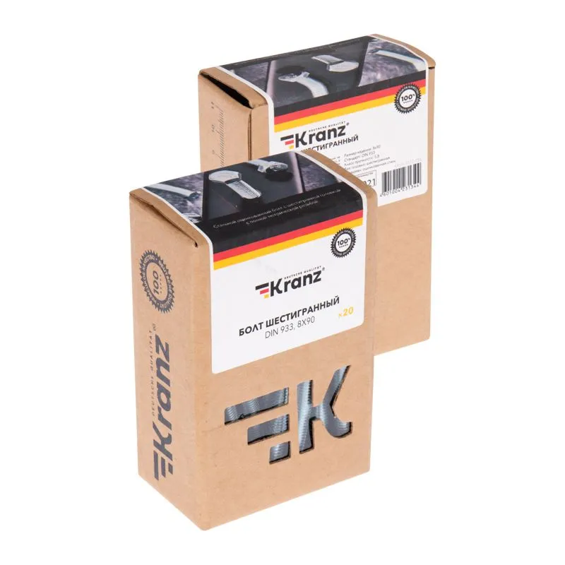 Болт шестигранный DIN 933, 8,0х90мм, короб (20 шт/уп) KRANZ - Фото 3