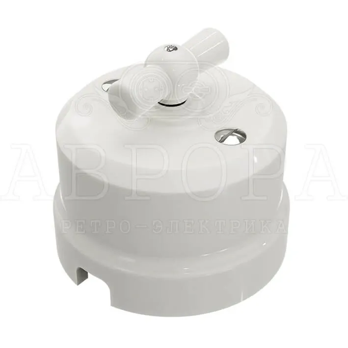 Выключатель ретро фарфоровый поворотный на 4 положения, цвет - белый