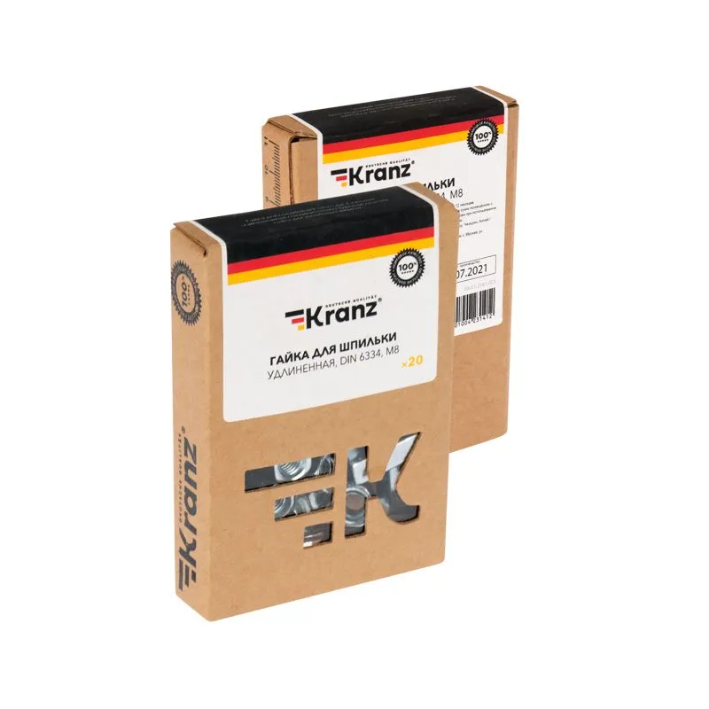 Гайка для шпильки удлиненная М8, 1,25х13х24 короб (20 шт/уп) KRANZ - Фото 3