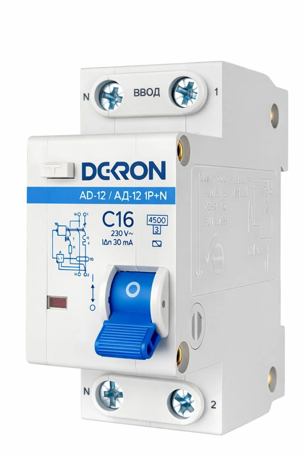 Автоматический выключатель дифференциального тока АД12 1P+N С16A АС30мА 4.5KA