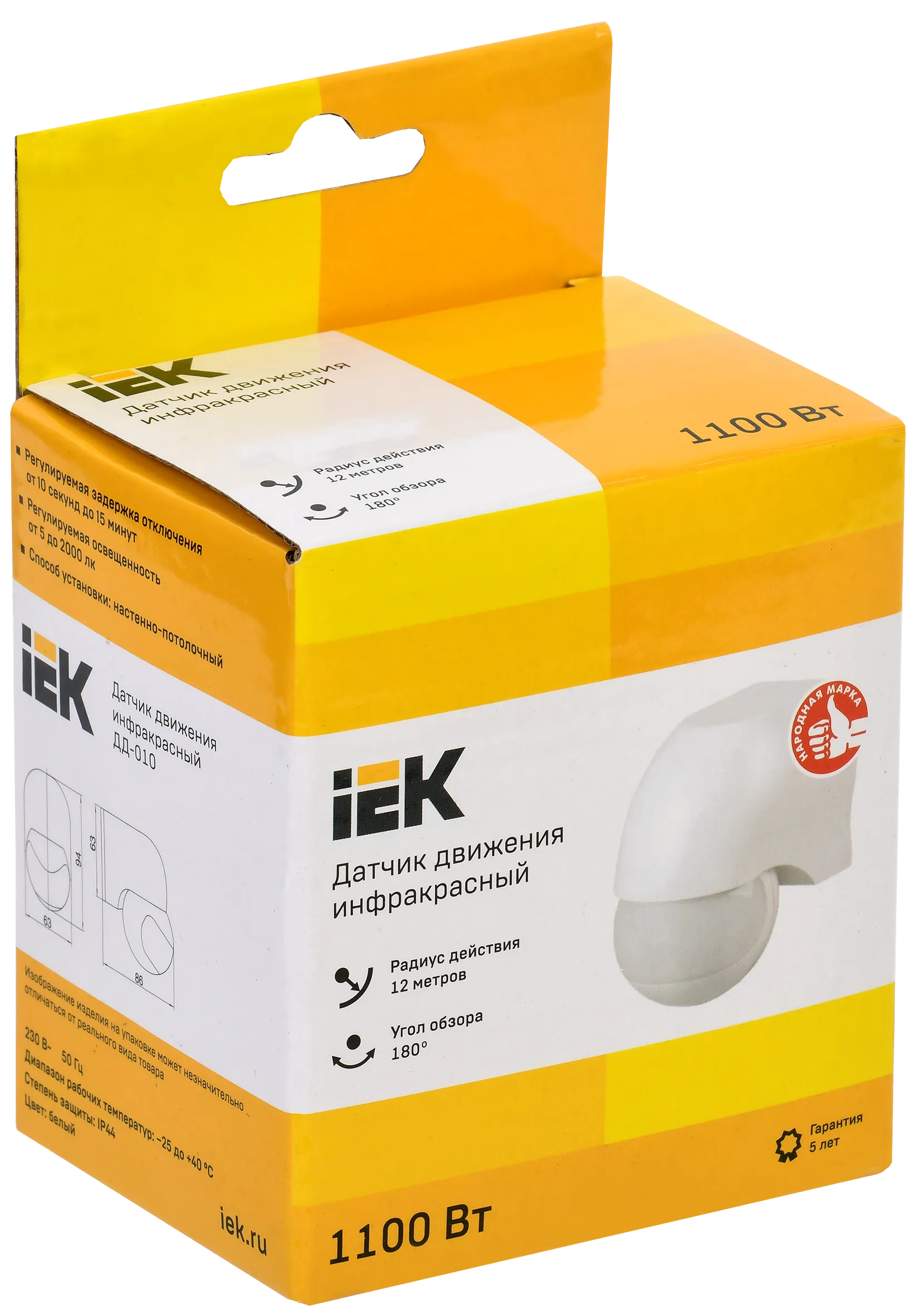 Датчик движения ДД-010 1100Вт 180град 10м IP44 белый IEK - Фото 2