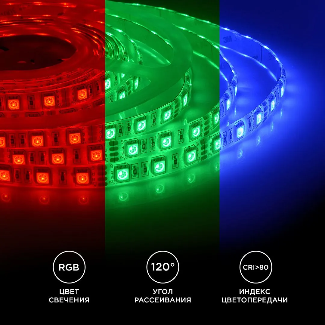 Лента светодиодная СТ smd5050 60д/м 12В IP65 5м RGB Apeyron - Фото 6