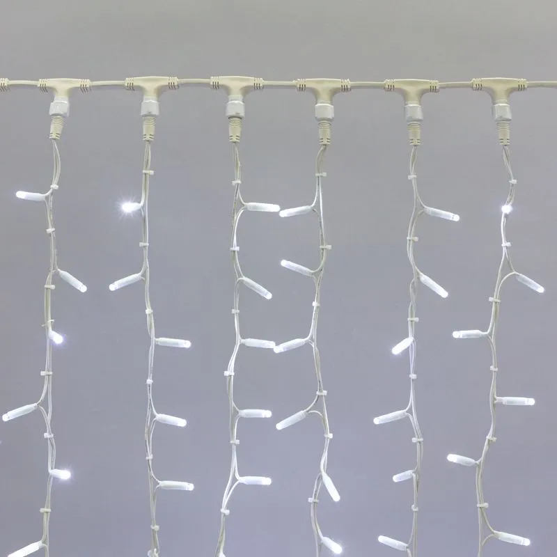 Гирлянда Светодиодный Дождь 2х3м, постоянное свечение, белый провод КАУЧУК, 230 В, диоды БЕЛЫЕ (шнур 237-135