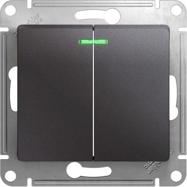 Выключатель 2-кл. СП Glossa 10А IP20 (сх. 5а) 10AX с подсветкой механизм графит SE GSL001353