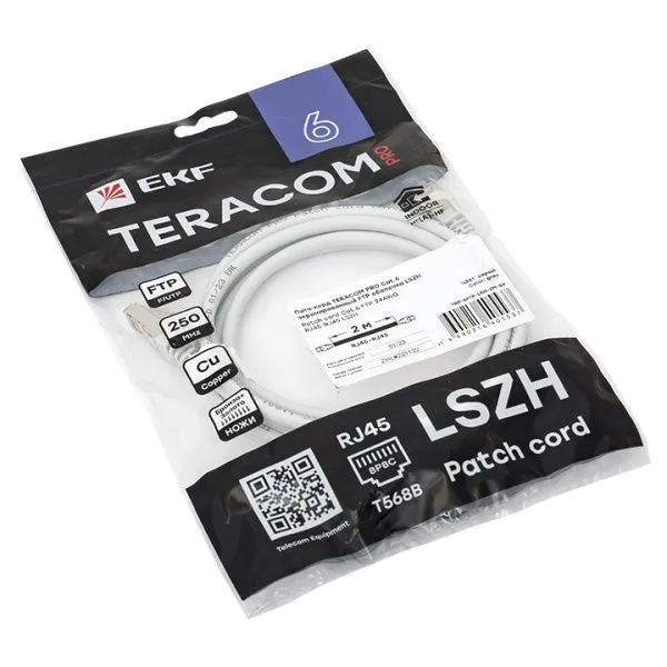 Патч-корд TERACOM PRO Cat.6 экран. FTP LSZH серый (2,0м) - Фото 3