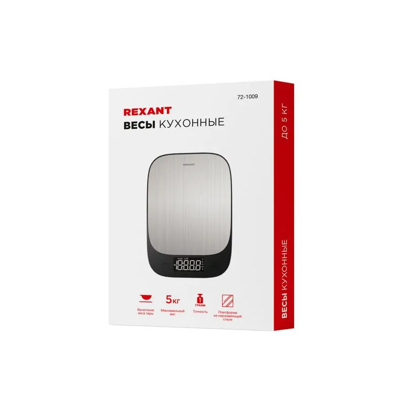 Весы кухонные электронные, платформа из нержавеющей стали/до 5 кг REXANT - Фото 3