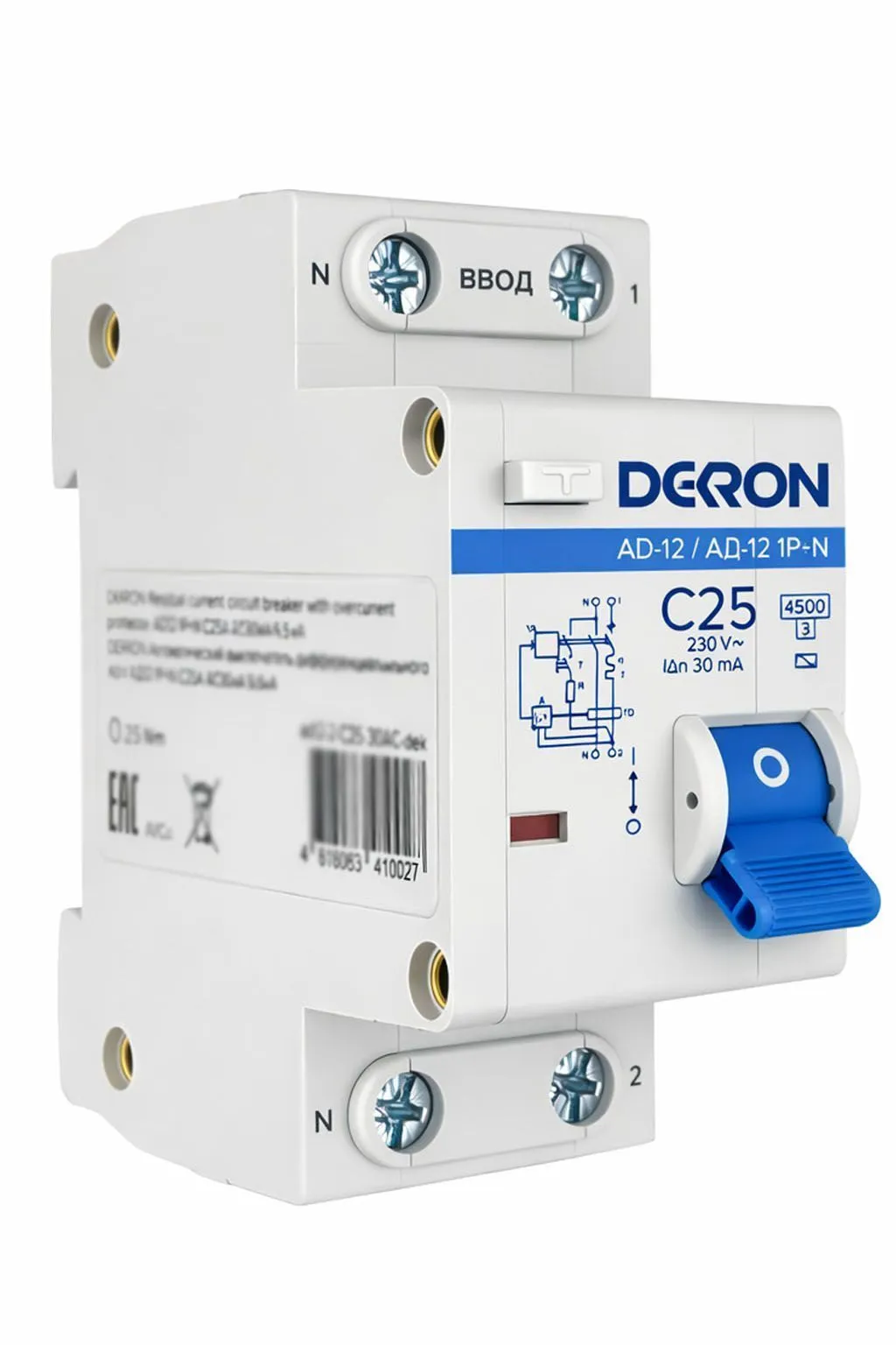 Автоматический выключатель дифференциального тока АД12 1P+N С25A АС30мА4.5KA - Фото 3
