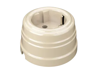 Розетка ретро пластиковая, двухполюсная, с заземляющим контактом, IP20, цвет - слоновая кость