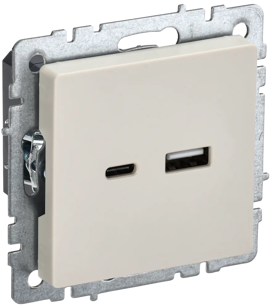 BRITE Розетка USB A+C 18Вт РЮ11-1-БрКр бежевый IEK