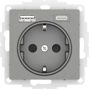Розетка 3-м СП AtlasDesign 16А IP20 с 2-мя заряд. устройствами USB тип A+C механизм сталь SE ATN0009 1504200