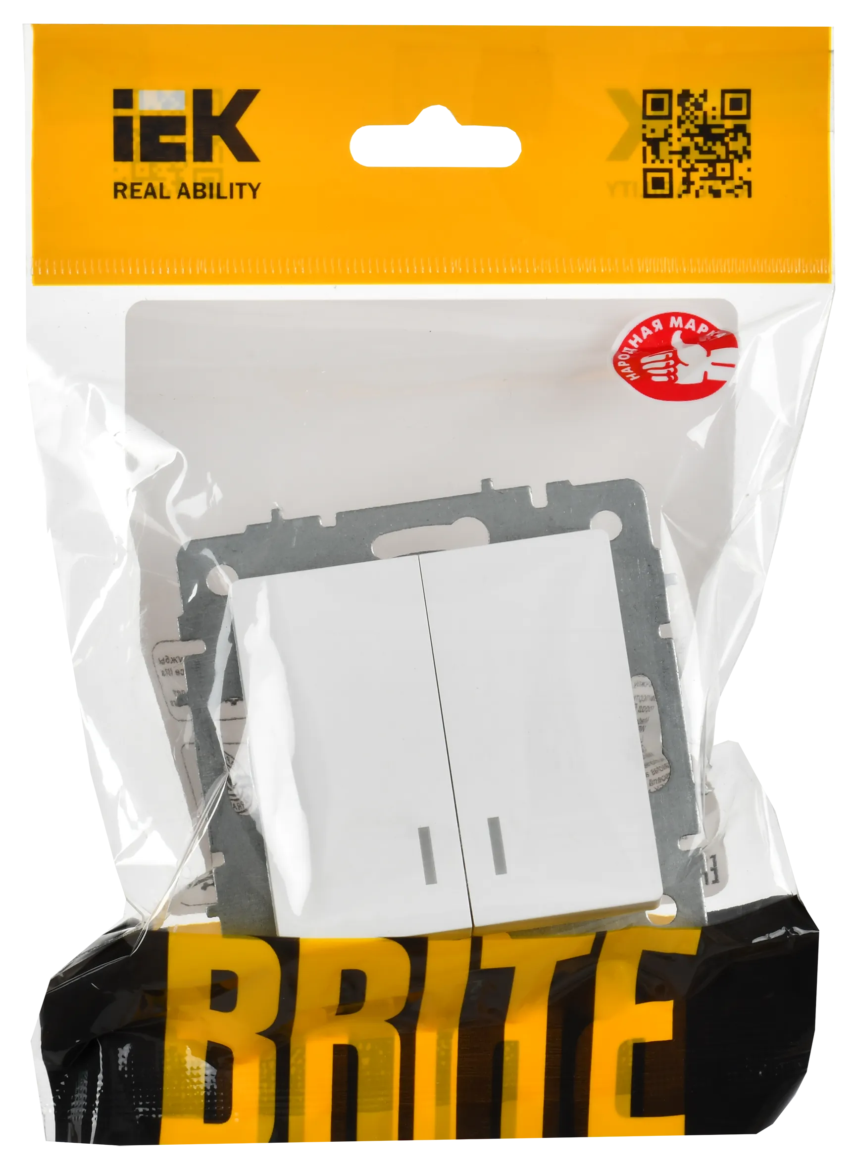 BRITE Выключатель 2-клавишный с индикацией 10А ВС10-2-1-БрАБ арктический белый IEK - Фото 2