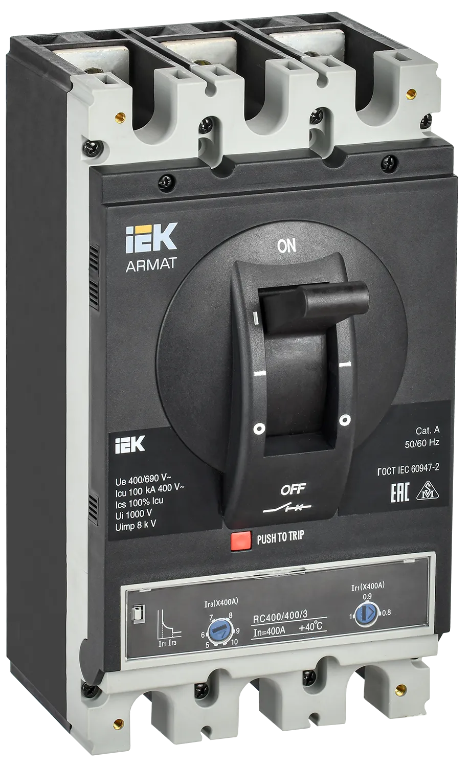 ARMAT Автоматический выключатель в литом корпусе 3P типоразмер H 100кА 400А расцепитель термомагнитный регулируемый IEK AR-MCCB-3H-100-0400A-ATUC