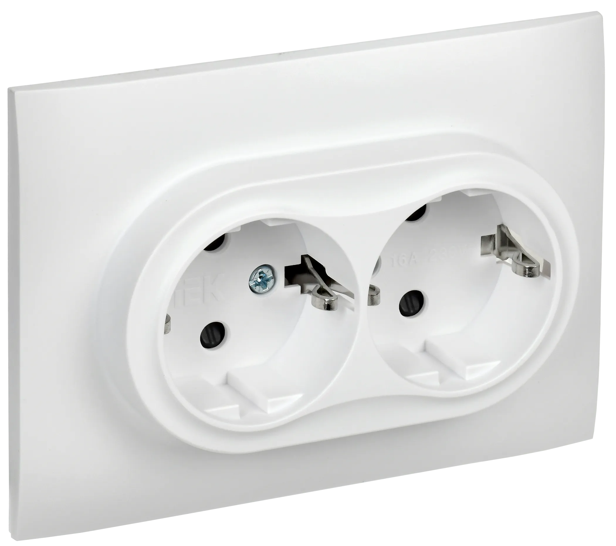SKANDY Розетка 2-местная с заземлением с защитными шторками 16А в сборе SK-R07W арктический белый IEK SK-R24-16-K01-F